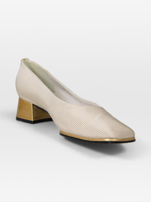 Stuart Weitzman Cream Textured Square Toe Pumps
