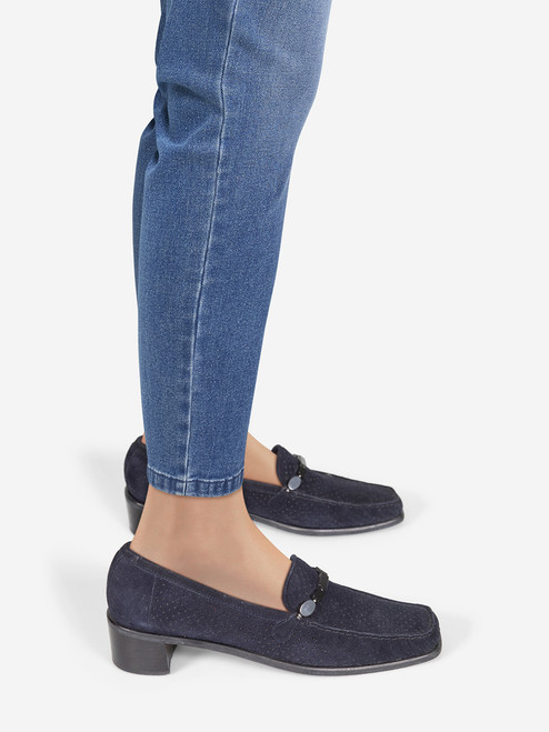 Stuart Weitzman Navy Suede Perforated Loafers