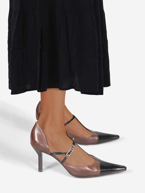 Chanel Black & Brown Leather Strappy Heels Chanel Black & Brown Leather Strappy Heels