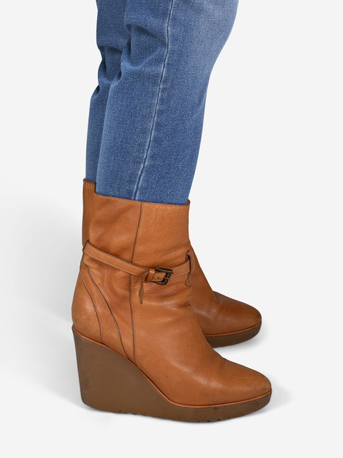 Chloé Brown Leather Platform Wedge Boots