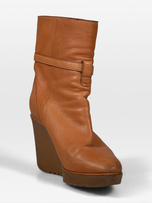 Chloé Brown Leather Platform Wedge Boots