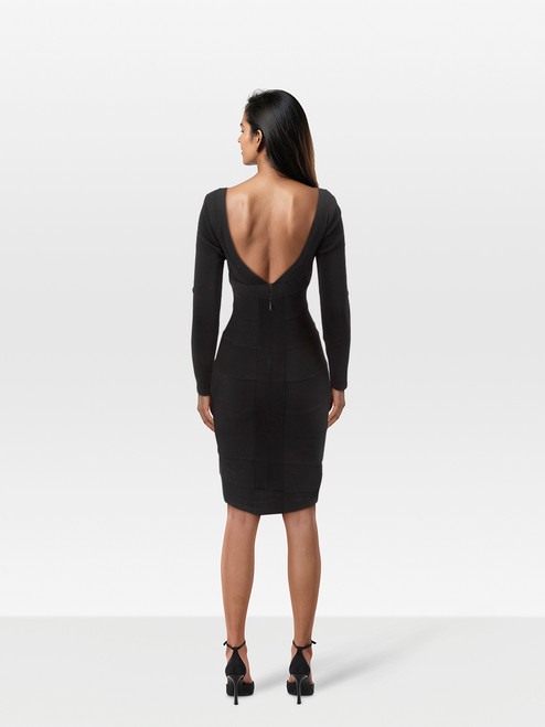 Herve Leger Black Long Sleeve Bandage Dress