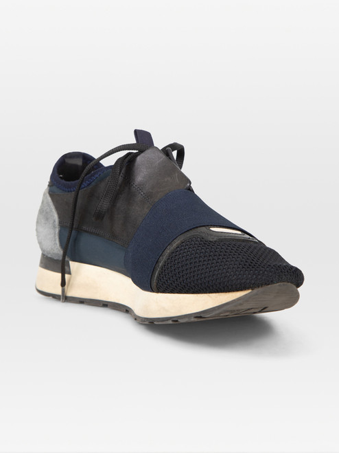 Balenciaga Navy Leather & Suede Race Runner Trainers