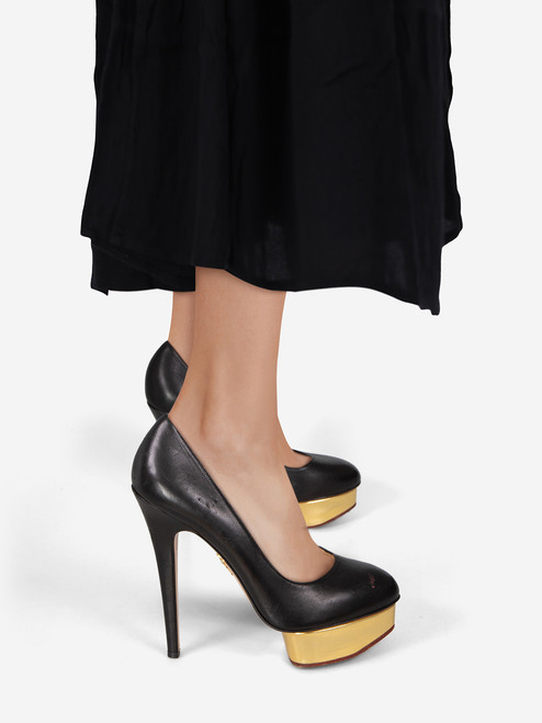 Charlotte Olympia Black Leather Dolly Pumps Charlotte Olympia Black Leather Dolly Pumps