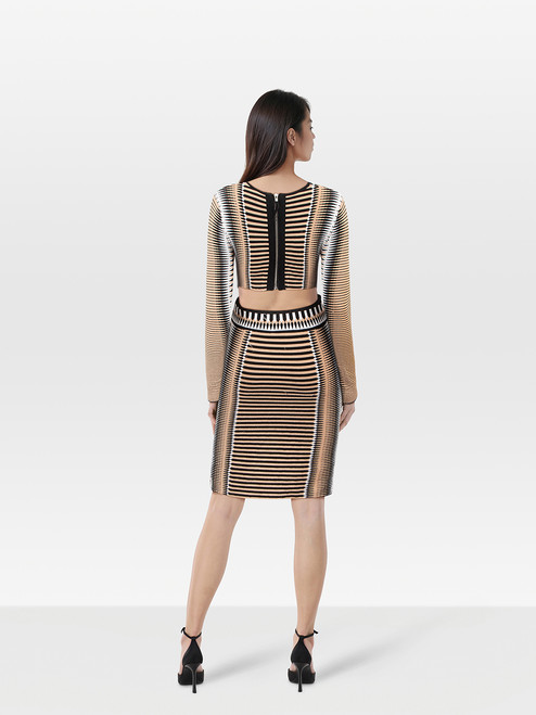 Ronny Kobo Abstract Pattern Back Cut Out Dress