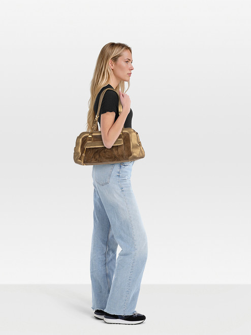 Cartier Gold Leather & Brown Suede Handbag
