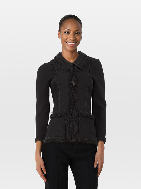 Oscar de la Renta Black Wool Lace Trim Jacket