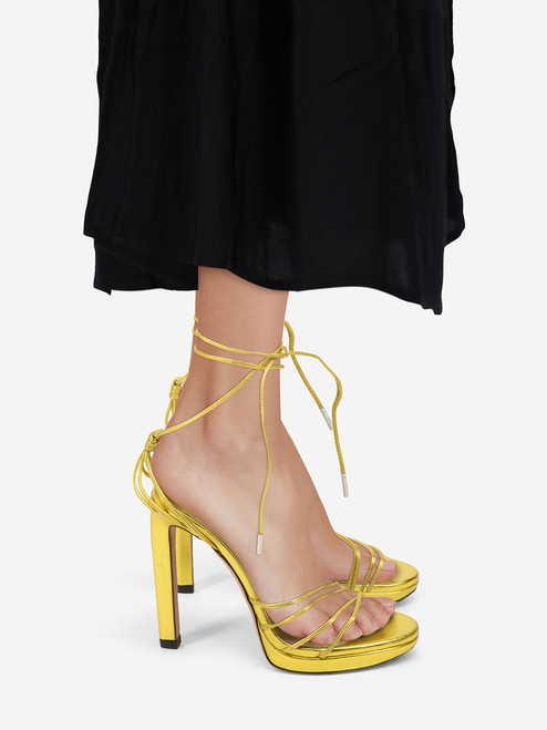 Jimmy Choo Gold Leather Strappy Tied Sandals