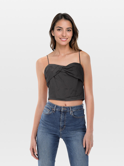 Magda Butrym Black Silk Cropped Tank Top