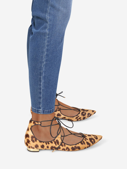 Aquazzura Brown Calfskin Leopard Christy Flats
