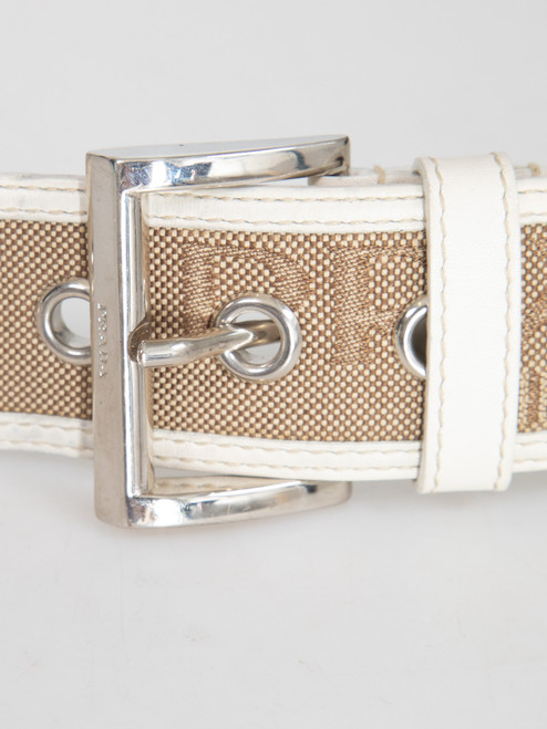 Prada White Leather Logo Detail Belt