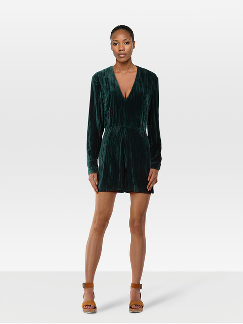 Rotate Green Velvet Long Sleeve Playsuit