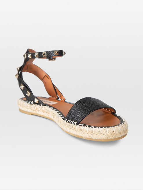 Valentino Garavani Black Leather Rockstud Sandals