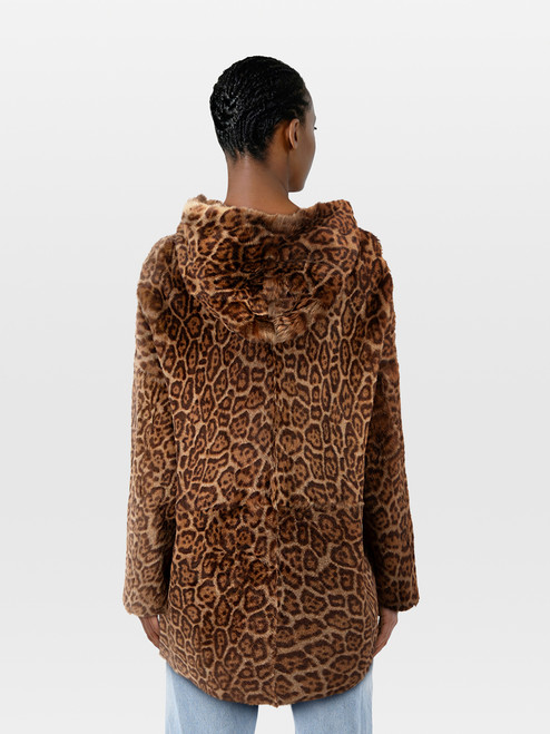 PAROSH Brown Leather Leopard Print Jacket