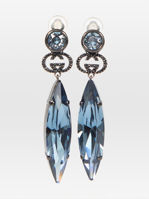 Gucci Navy Crystal Drop Clip On Earrings