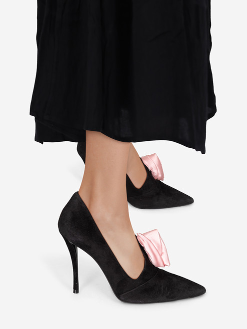 Roger Vivier Black Suede Sin Rose 'N Roll Heels