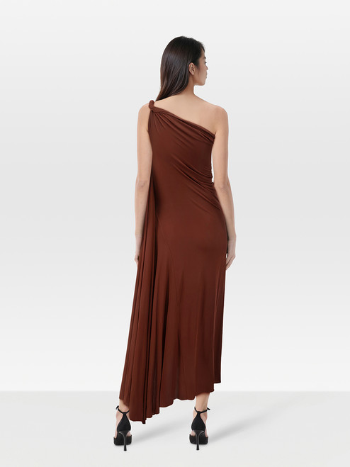 Rick Owens Brown One Shoulder Midi Dress