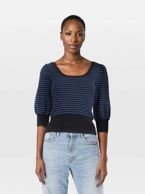 Cefinn Blue Wool Striped Knit Jumper