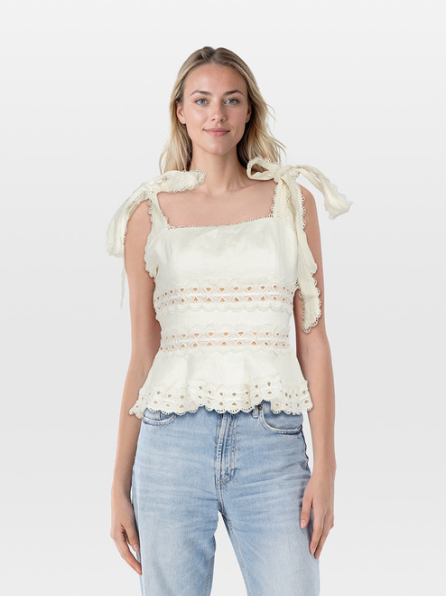 Zimmermann White Sleeveless Lace Trim Top