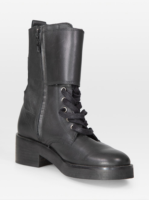 The Kooples Black Leather Buckle Mid Calf Boots