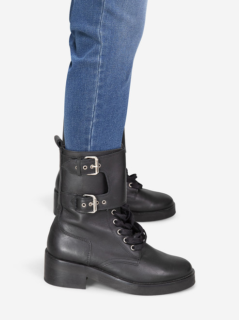 The Kooples Black Leather Buckle Mid Calf Boots