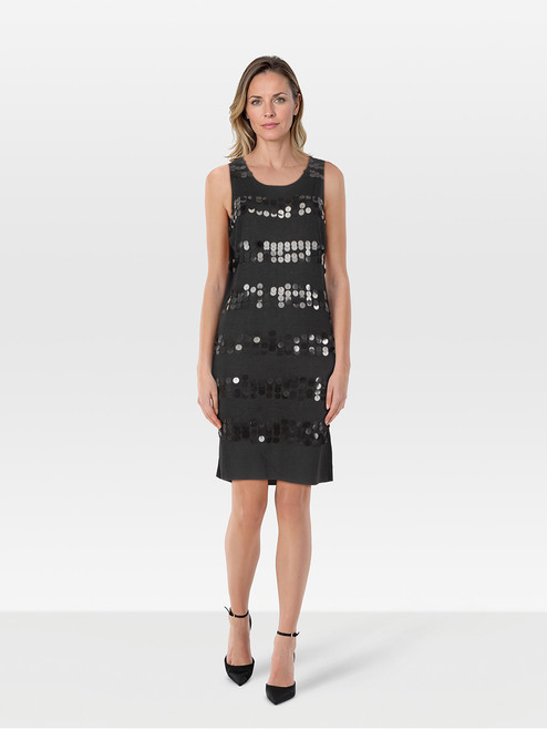 Nicole Farhi Black Silk Sequin Knee Length Dress