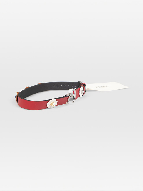 Fendi Red Floral Studded Leather Watch Strap