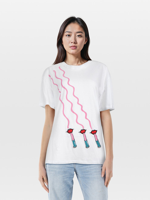 Valentino Garavani White Lipstick Print Short Sleeve T-Shirt