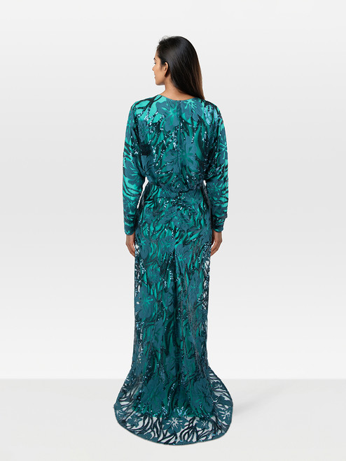 Tadashi Shoji  Turquoise Floral Sequinned Gown