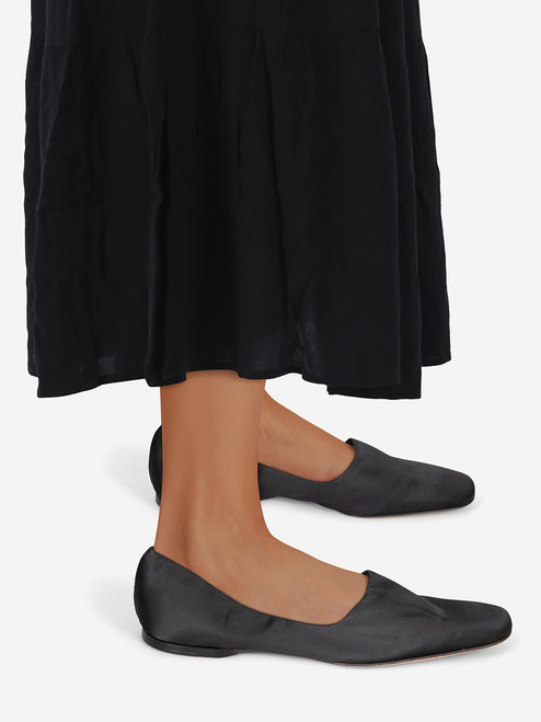 Jil Sander Black Satin Square Toe Flats