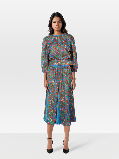 Diane Freis Abstract Floral Print Midi Length Dress