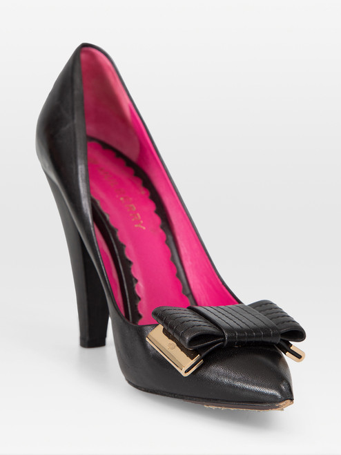 Mulberry Black Leather Point Toe Bow Pumps