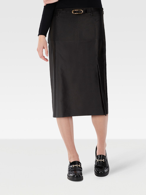 Gucci Black Silk Midi Belted Skirt