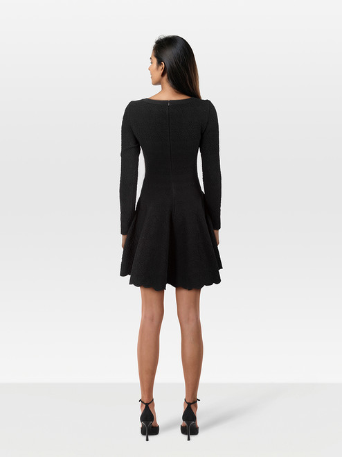 Alaïa Black Wool Floral Flared Dress Alaïa Black Wool Floral Flared Dress