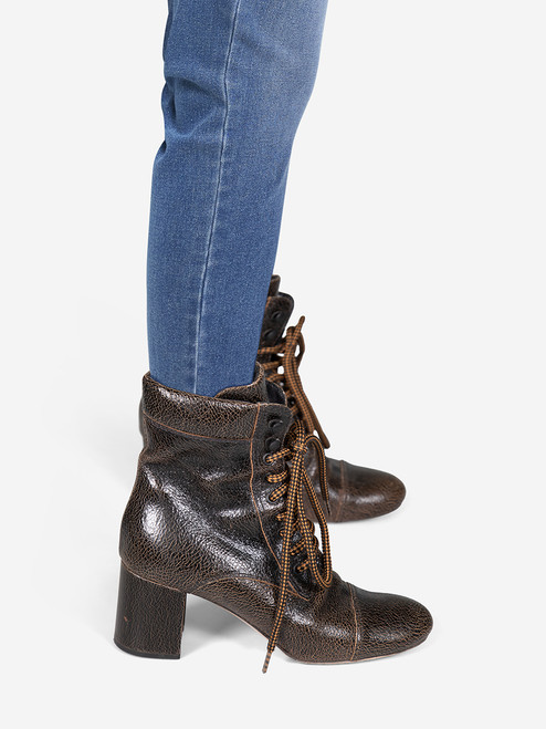 Miu Miu Brown Leather Lace Up Crack Effect  Boots