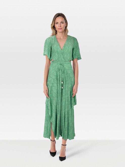 Maje Green Cut Out Belted Asymmetric Dress