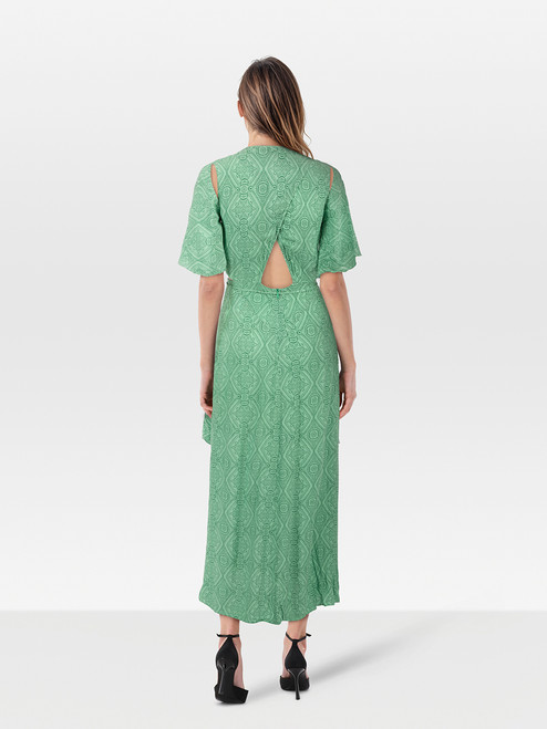 Maje Green Cut Out Belted Asymmetric Dress