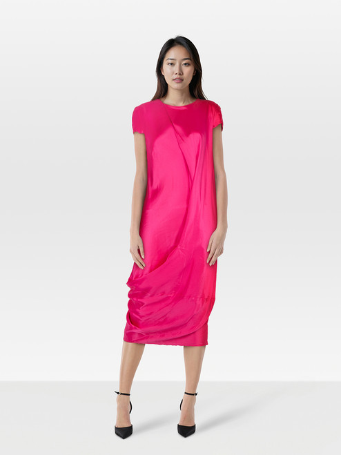 Alexander McQueen Pink Silk Draped Midi Dress