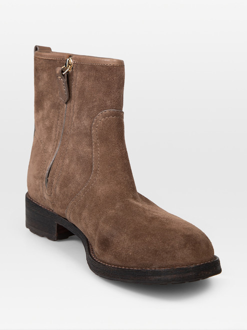Tory Burch Brown Suede Logo Detail Ankle Boots