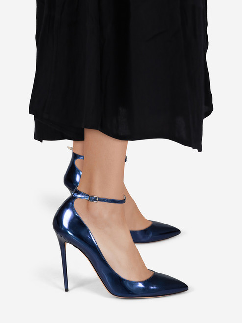 Jimmy Choo Navy Metallic Leather Lucy Heels