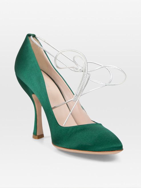 Miu Miu Emerald Green Satin Ankle Tie Pumps Miu Miu Emerald Green Satin Ankle Tie Pumps