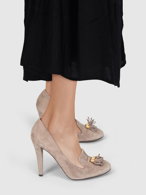 Gucci Grey Suede Tassel Pumps