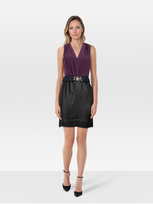 Sandro Purple & Black Silk Belted Dress