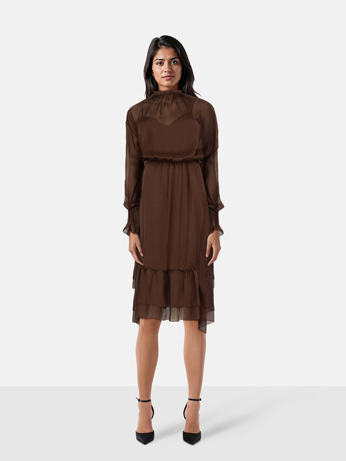 Federica Tosi Brown Silk Sheer Midi Dress