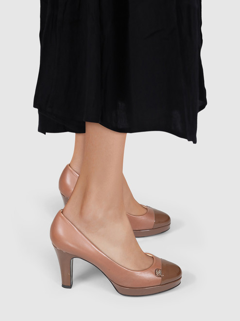 Chanel Brown Leather & Patent CC Pumps