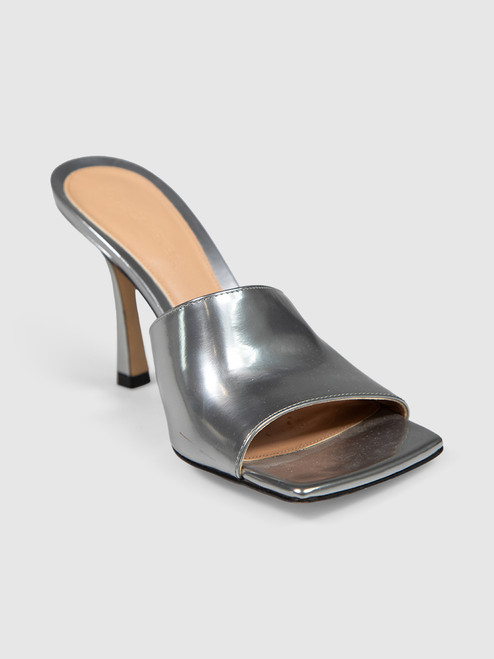 Bottega Veneta Silver Leather Stretch Heel Mules