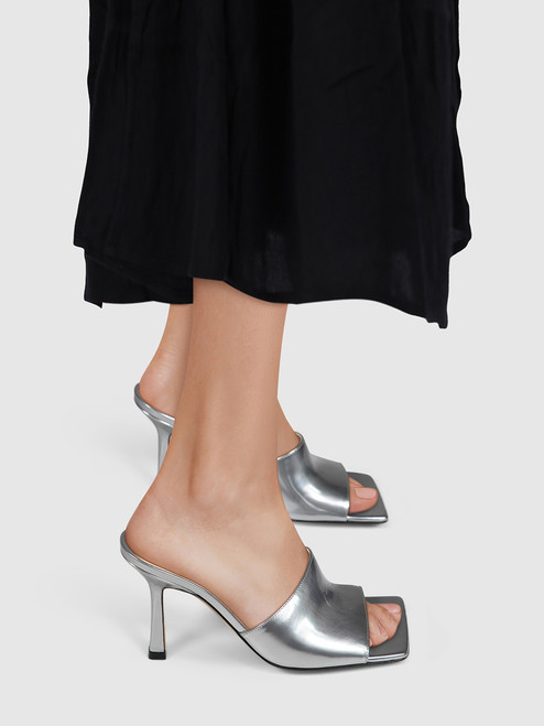 Bottega Veneta Silver Leather Stretch Heel Mules
