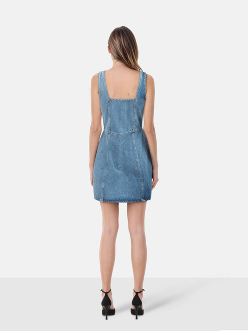 FRAME Blue Denim Square Neck Mini Dress