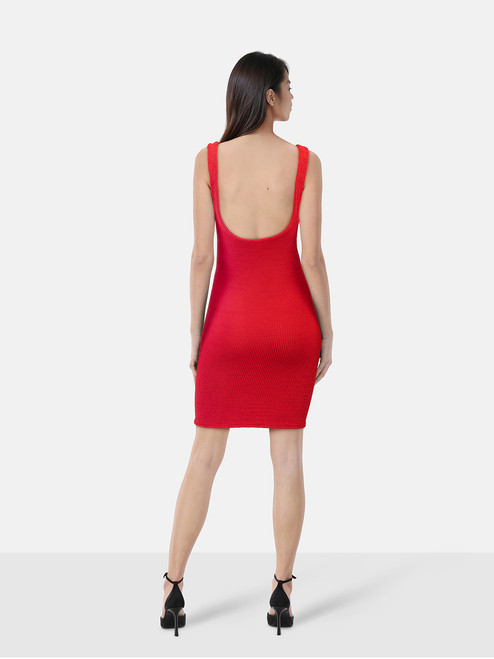 Hunza G Red Bodycon Crinkle Sleeveless Dress