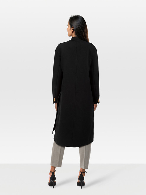 Versace Black Wool Embossed Leather Coat